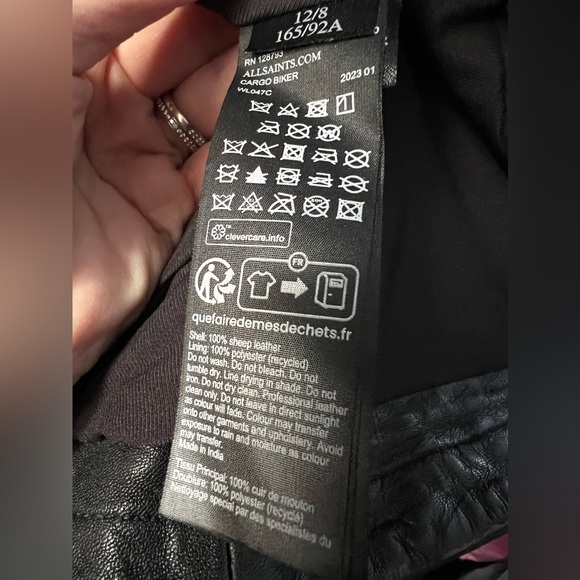 New AllSaints Cargo Distressed Leather Biker Jacket in Black Size 8 - Picture 8 of 9